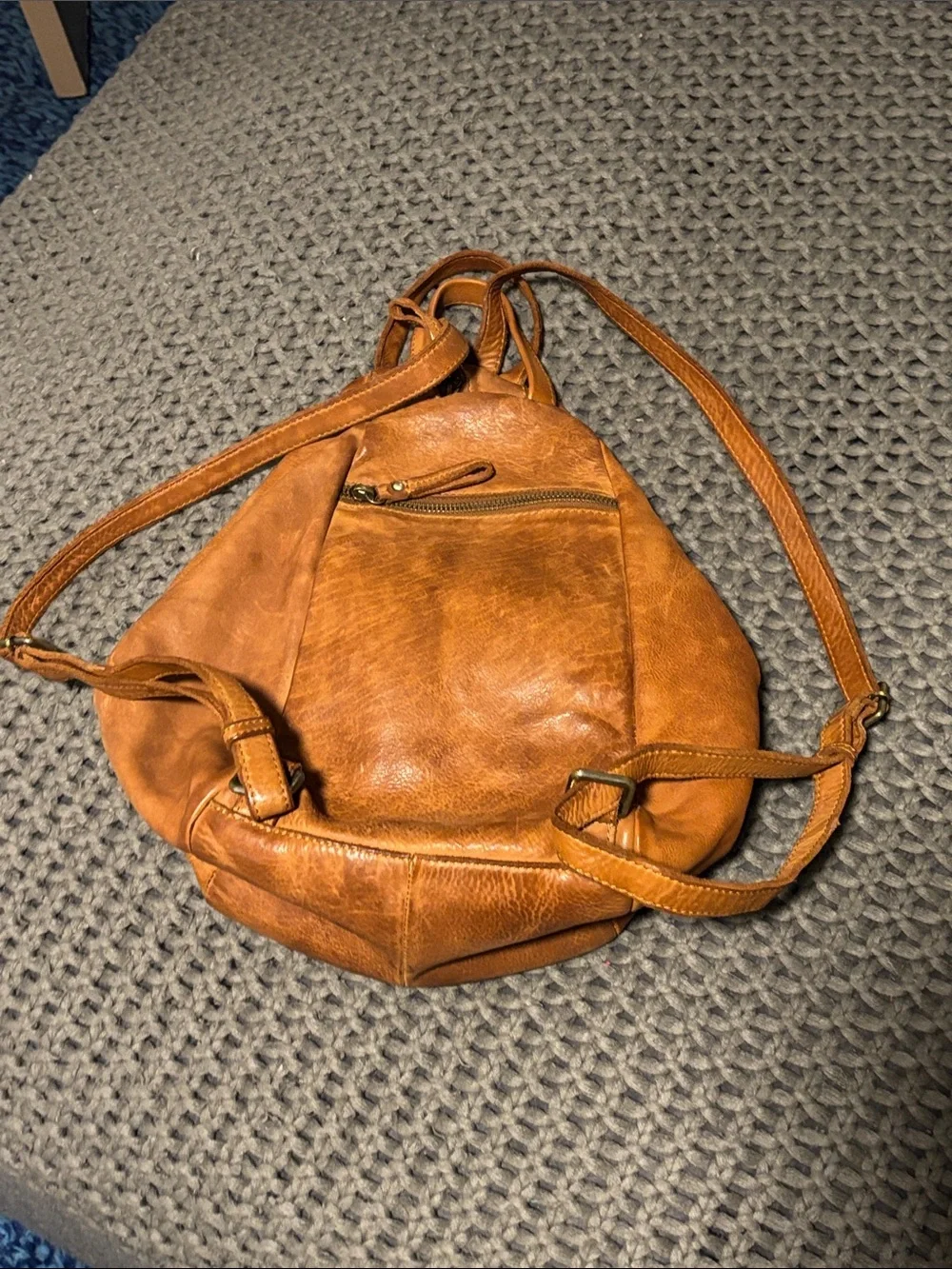 Vilenca Holland cognac brown woven leather backpack